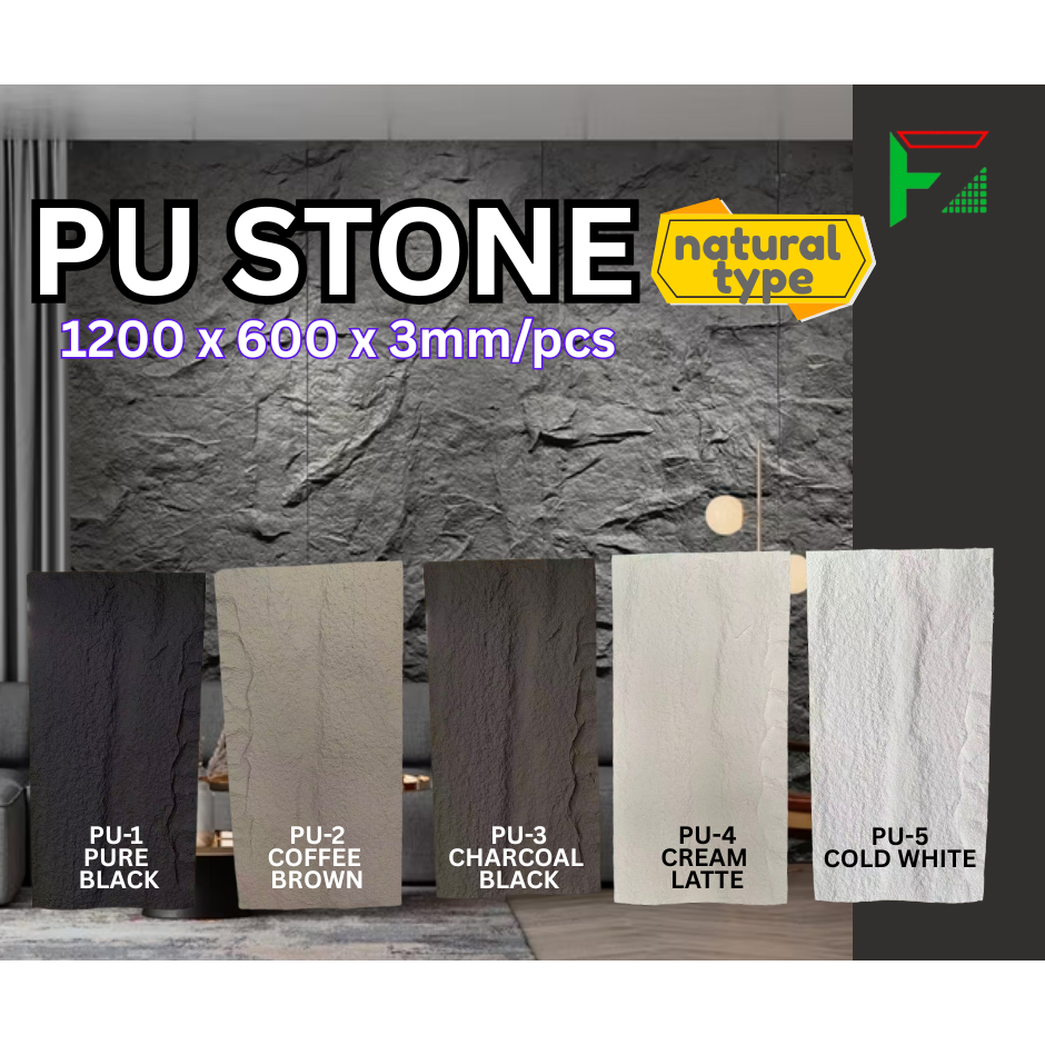 Ready Stock PU Stone 1200 x 600 x 3mm lightweight, durable, synthetic ...