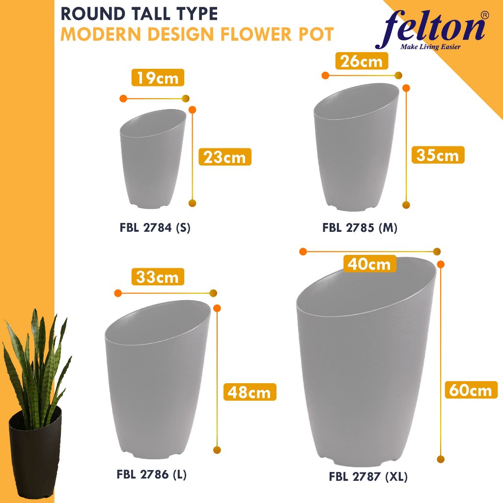 Round Tall Plastic Modern Design Flower Pot Pasu Bunga Gaya Pasu Bunga ...
