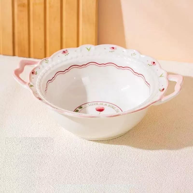Shefu 9 Inch Sweet Floral Double-Handle Bowl | Shopee Malaysia