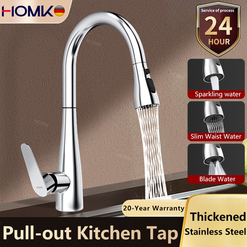 HOMK New 360° Rotating Kitchen Faucet Pull Out Tap 304 Stainless Steel ...