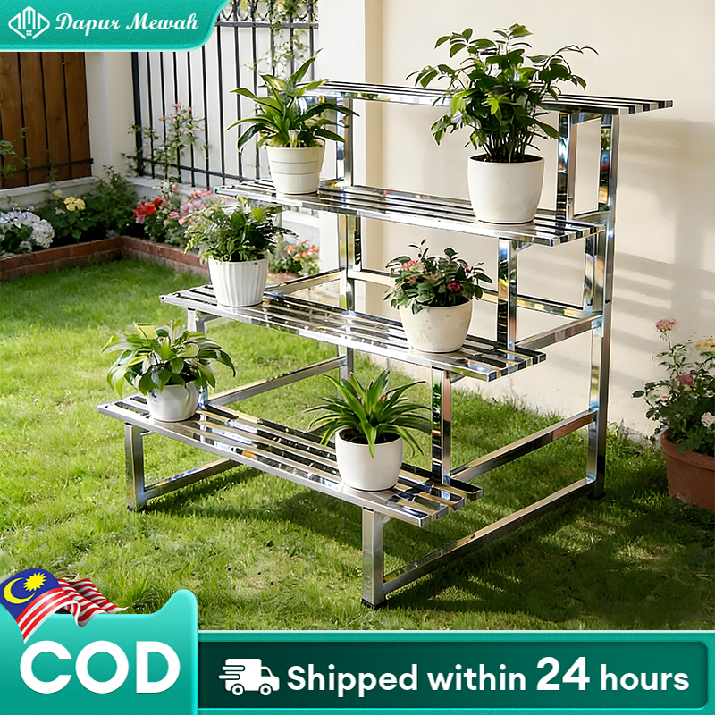2/3/4 Tier Stainless Steel Flower Pot Stand Ladder Rack Garden Rack ...