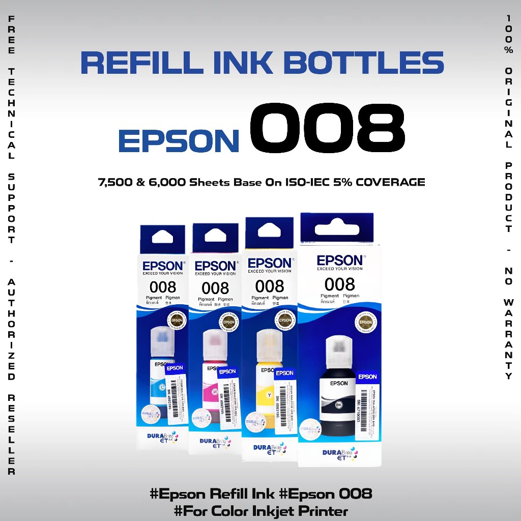 Epson 008 Genuine Refill Ink For Ecotank L15150 L15160 L15180 L6550 ...