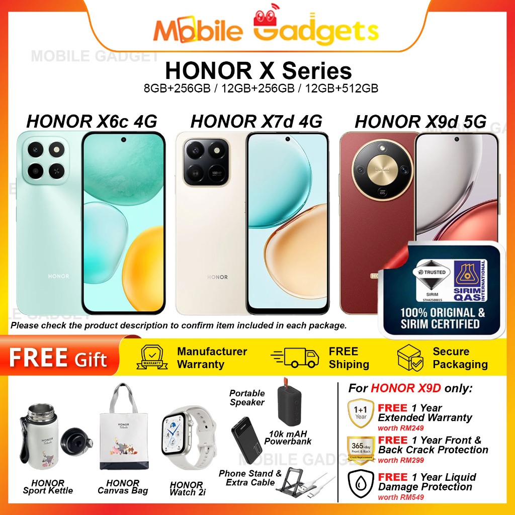 HONOR X9d / HONOR X7d / HONOR X6c (8GB+256GB/12GB+256GB/512GB) | Orignal Malaysia New Set