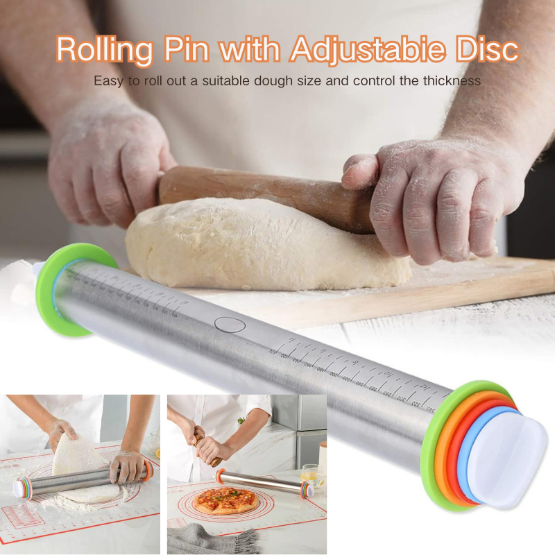Adjustable Stainless Steel Rolling Pin Dough Roller with Thickness ...
