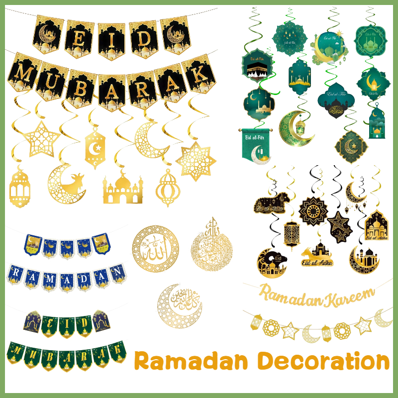 Ramadan Decoration Banner Eid Mubarak Moon Star Mosque Hanging Ornamen ...