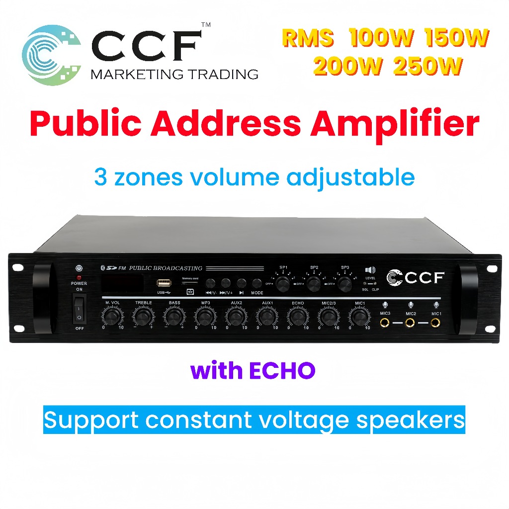 CCF Public Address Amplifier 3 Zone Volume Adjust Bluetooth PA AMP with ...