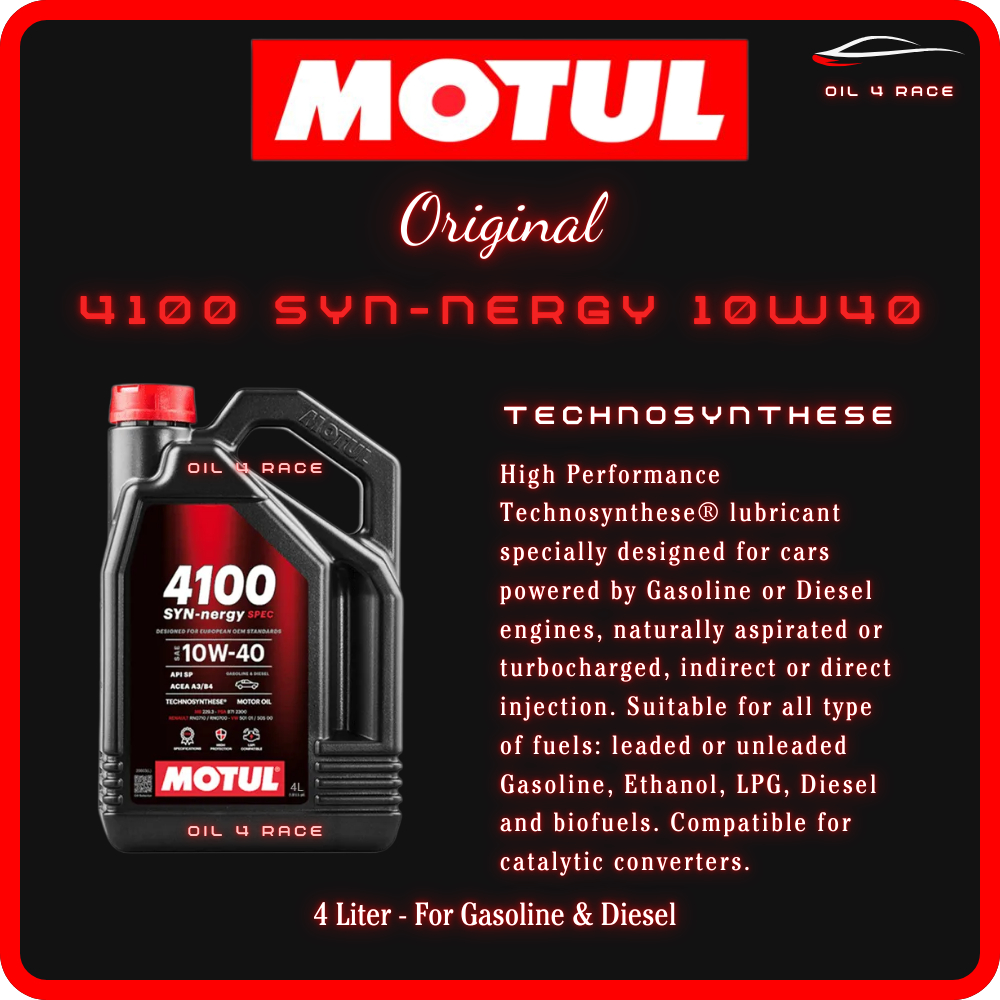 MOTUL 4100 Syn-nergy10W40 (4L) Engine Oil | Shopee Malaysia