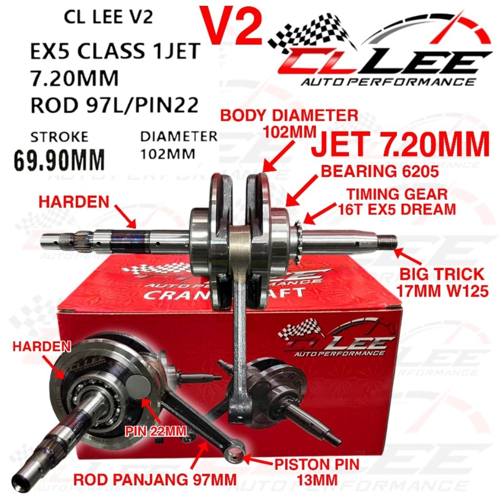 CL LEE CRANKSHAFT EX5 CLASS 1 JET 7.20 7.35MM BODY 102MM ROD 97MM PIN ...