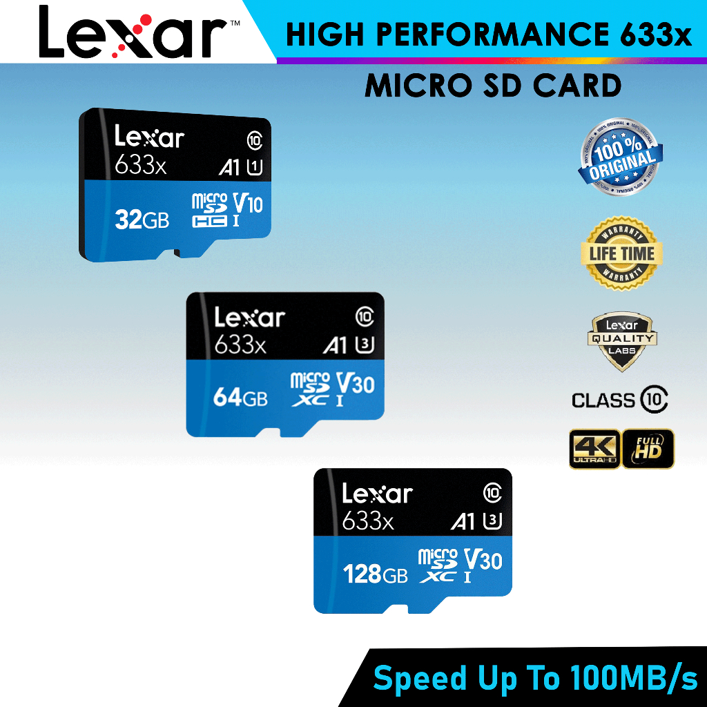 LEXAR High Performance 32GB / 64GB / 128GB 633x MICROSDHC / MICROSDXC ...