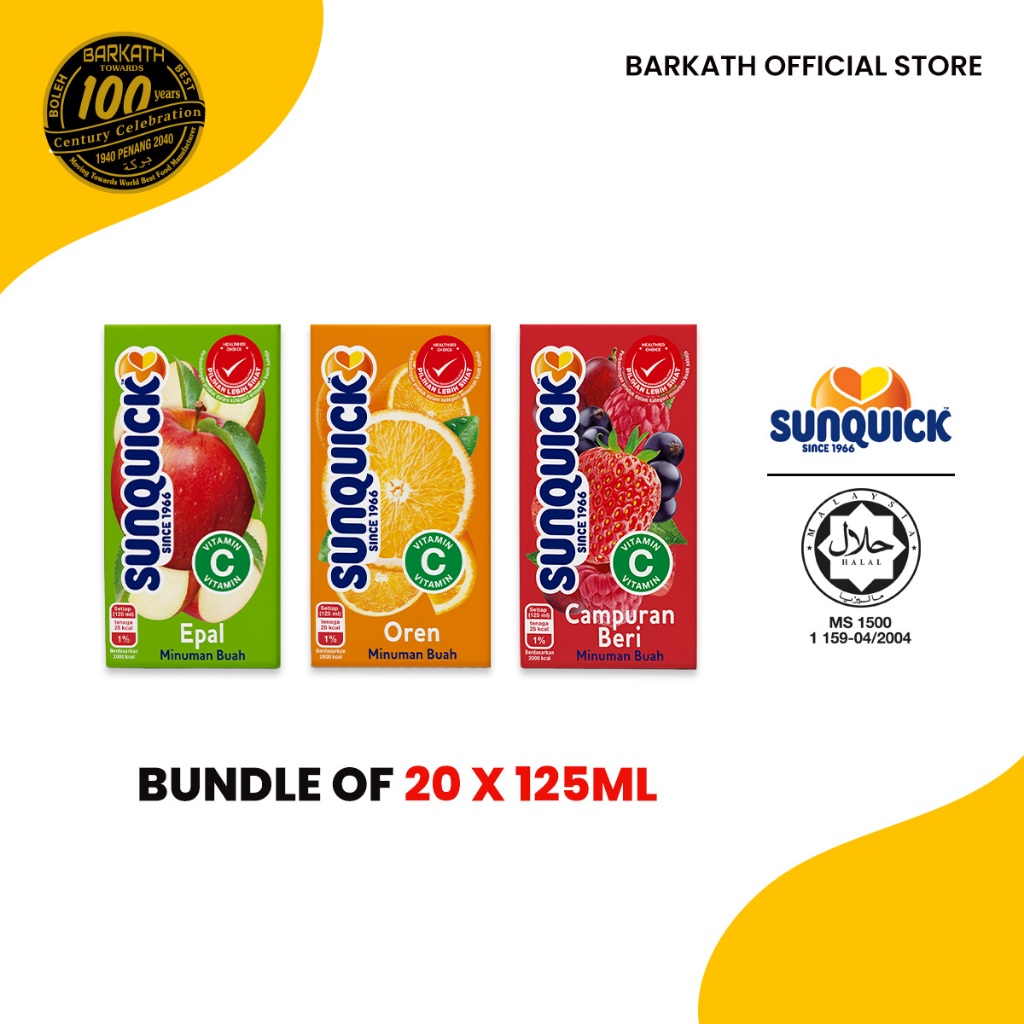 Bundle of 20 - Sunquick Fruit Drink - All Flavour (20 x 125ml) | Orange ...