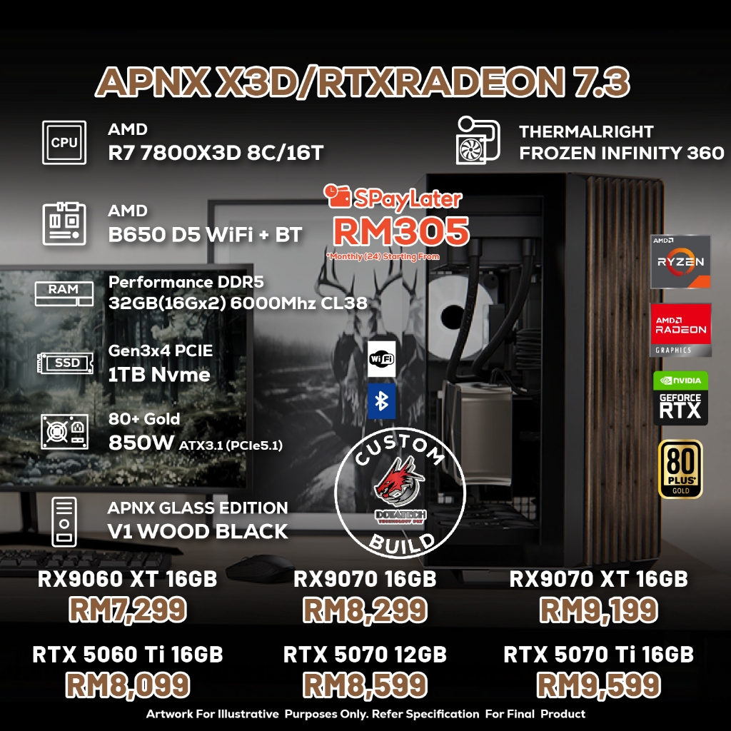 DOTATECH APNX X3D/RTXRADEON 7.3 - CUSTOM PC GAMING PACKAGE - R7 7800X3D ...