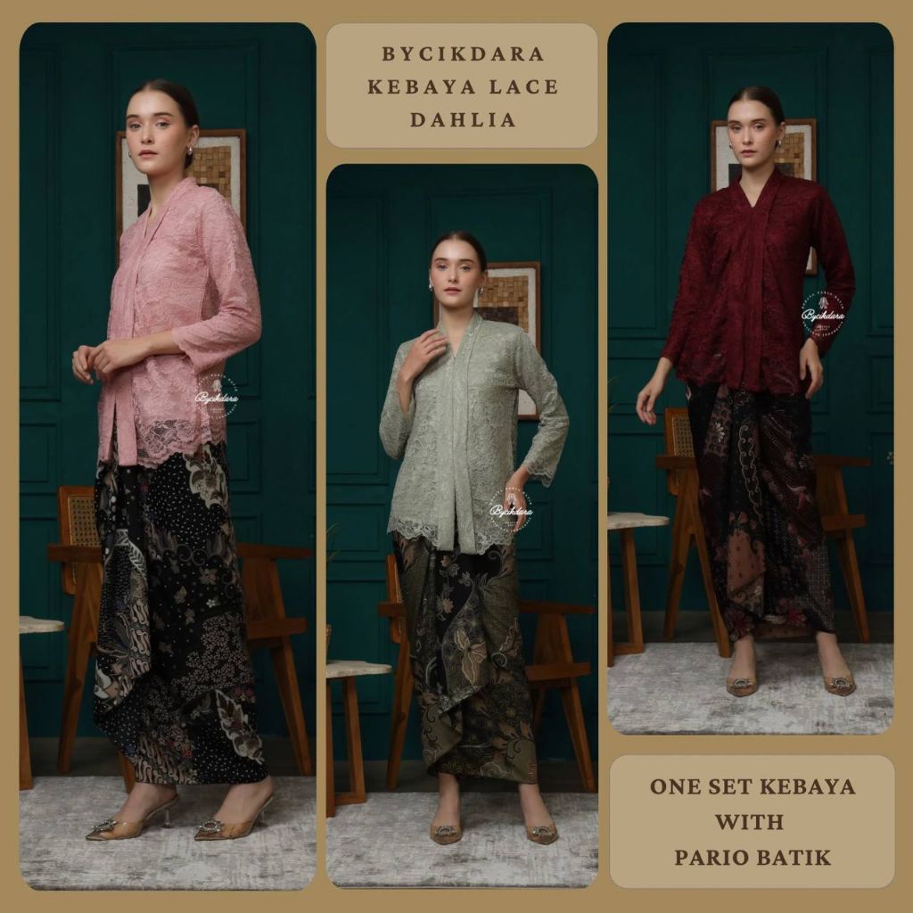 (ONE SET KEBAYA WITH PARIO SKIRT) Bycikdara Kebaya Lace Dahlia with ...
