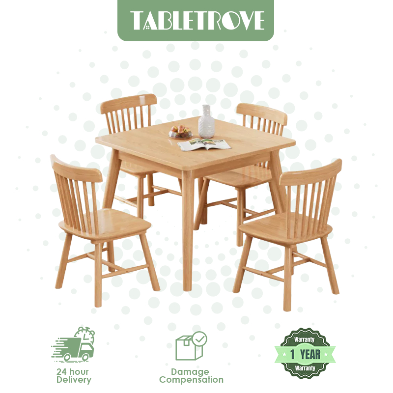 𝐓𝐀𝐁𝐋𝐄 𝐓𝐑𝐎𝐕𝐄 Solid Rubber Wood Dining Table Modern Minimalist Kitchen ...