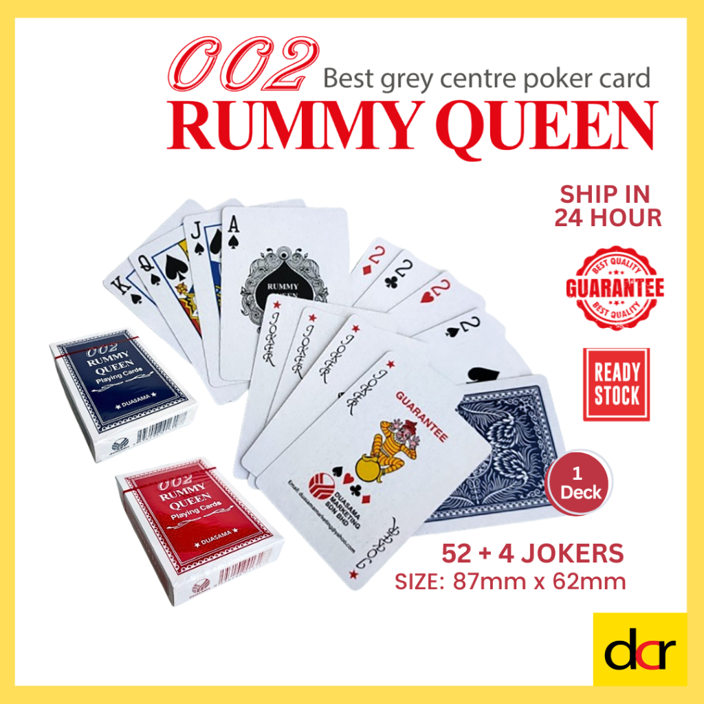 1pc 002 Rummy Queen Poker Card RQ Playing Card Daun Terup 52 + 4 Jokers ...