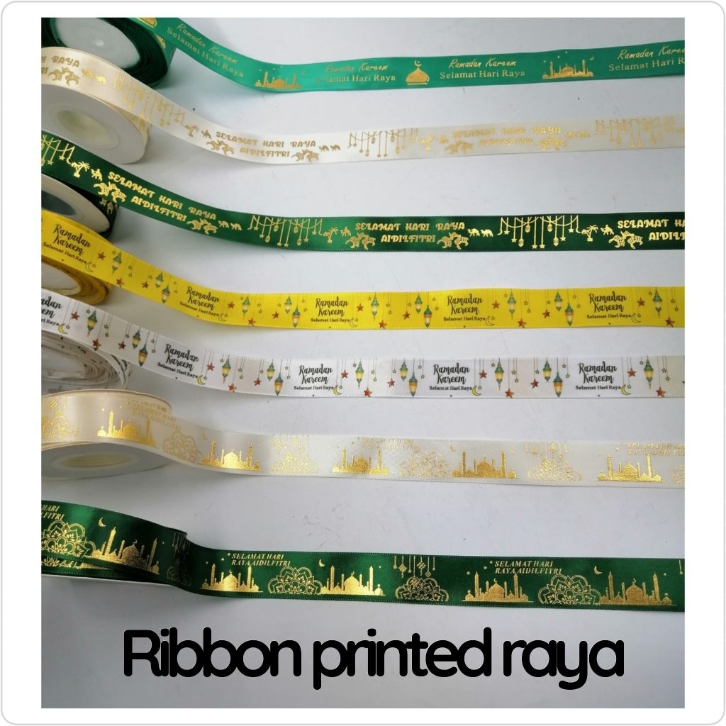 Satin Reben Printed Raya/Ribbon hari raya Satin 2.5cm x 5Ela/Reben ...