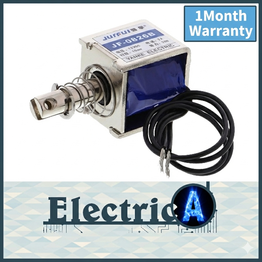 (+1Month Warranty) JF-0826B DC12V 2A 20N/10mm Pull Push Type Open Frame Solenoid Electromagnet [ElectricA]