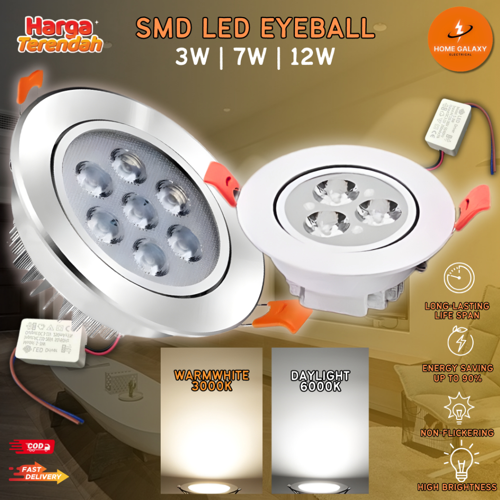 Lampu Eyeball 3W | 7W Lampu Siling LED Recessed Eyeball LED Spotlight ...