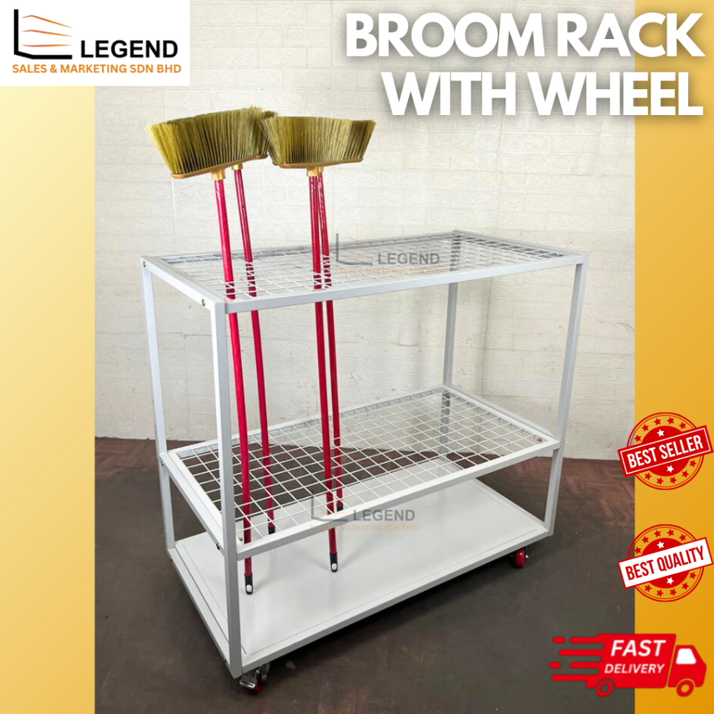 BROOM RACK WITH WHEEL / BROOM HOLDER / DISPLAY BROOM RACK | Shopee Malaysia