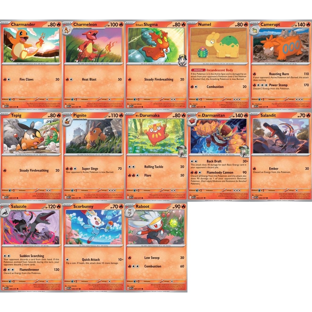 POKÉMON PTCG ME2.5 Ascended Heroes Fire C,UC 020 021 023 027 028 029 ...