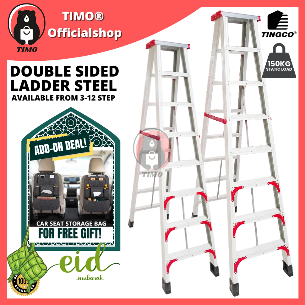 3 - 12 Step TINGCO Double Sided Ladder Steel Domestic Commercial ...