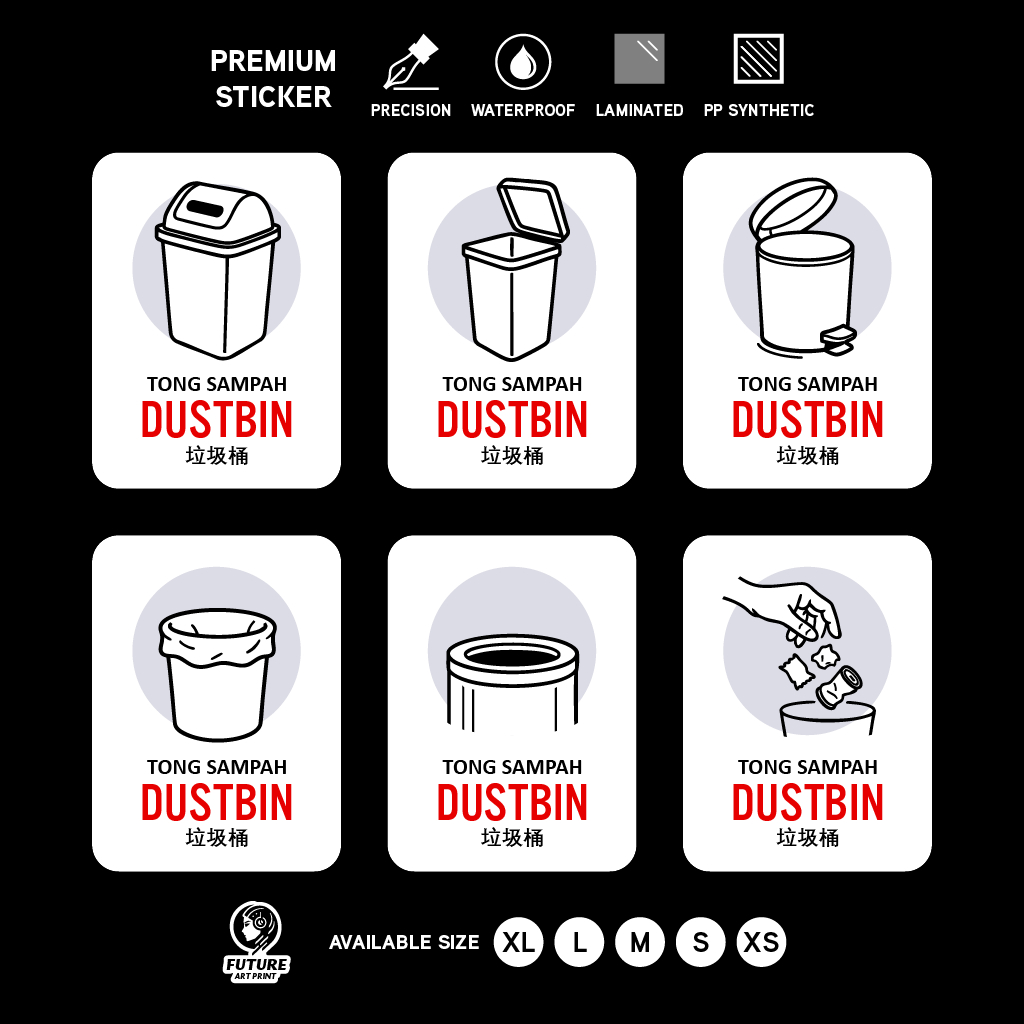 Dustbin. Tong Sampah. 垃圾桶. Sticker Sign Signage Notice Label. Garbage ...