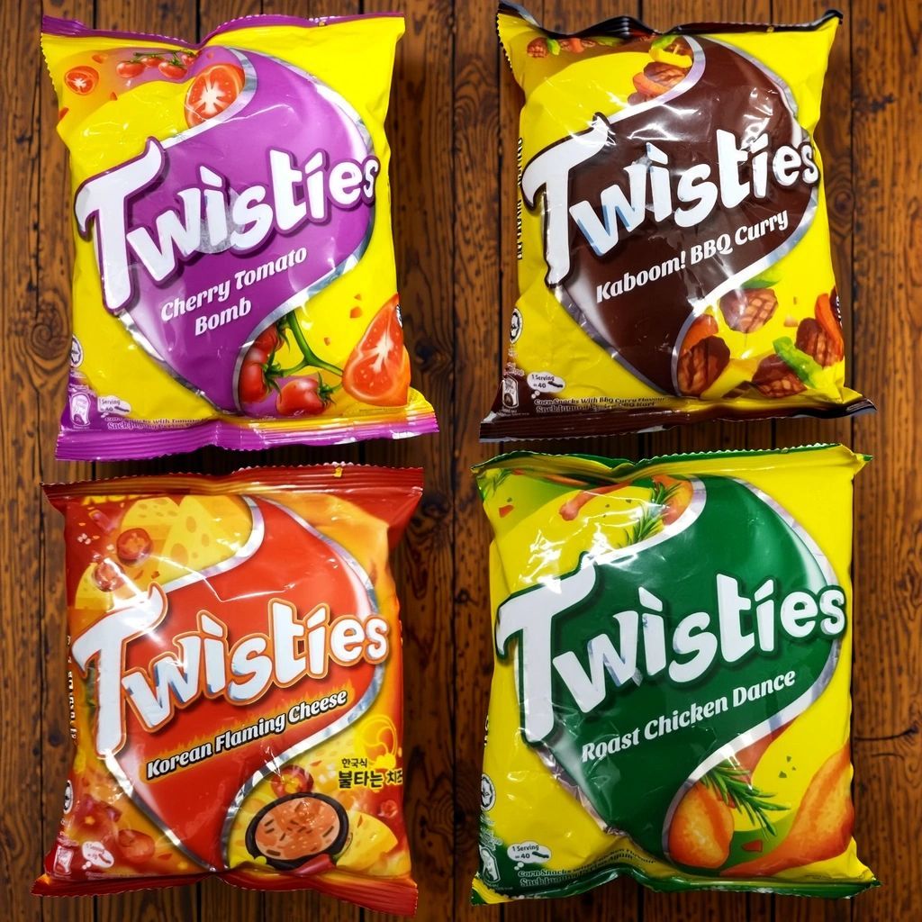 🥨 Twisties Corn Snacks – Cherry Tomato / BBQ Curry / Korean Flaming ...