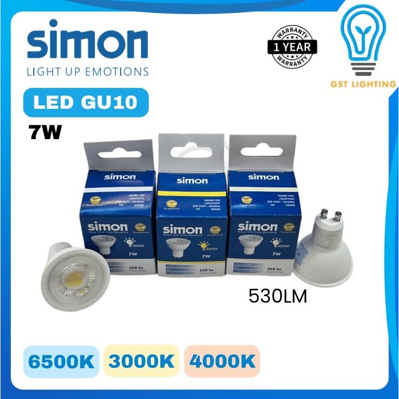 SIMON 7W LED GU10 Bulb 240V LGU0703W | Warm white 3000K | Simon Eyeball ...