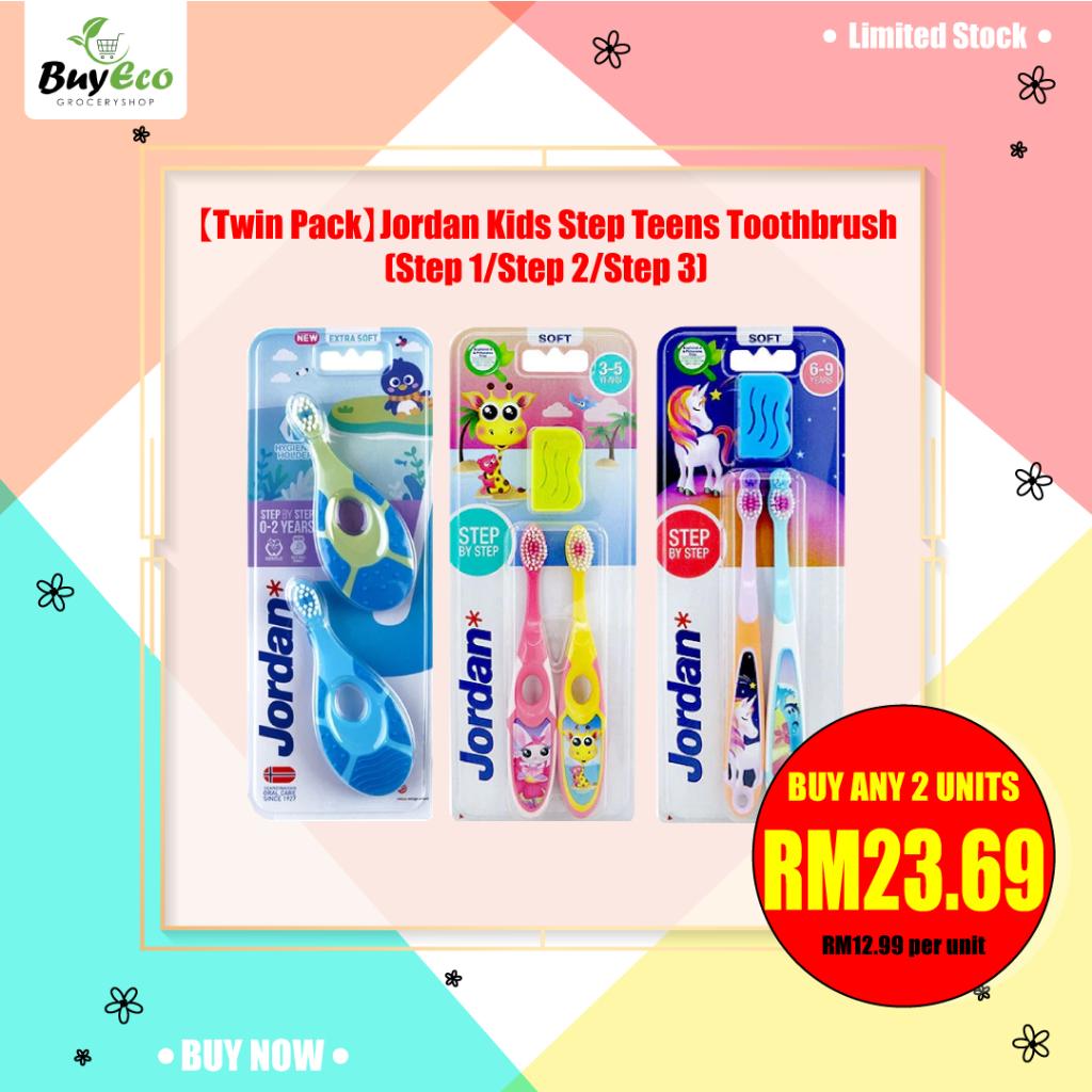 [RANDOM COLOR] 【Twin Pack】Jordan Kids Step Teens Toothbrush (Step 1 ...