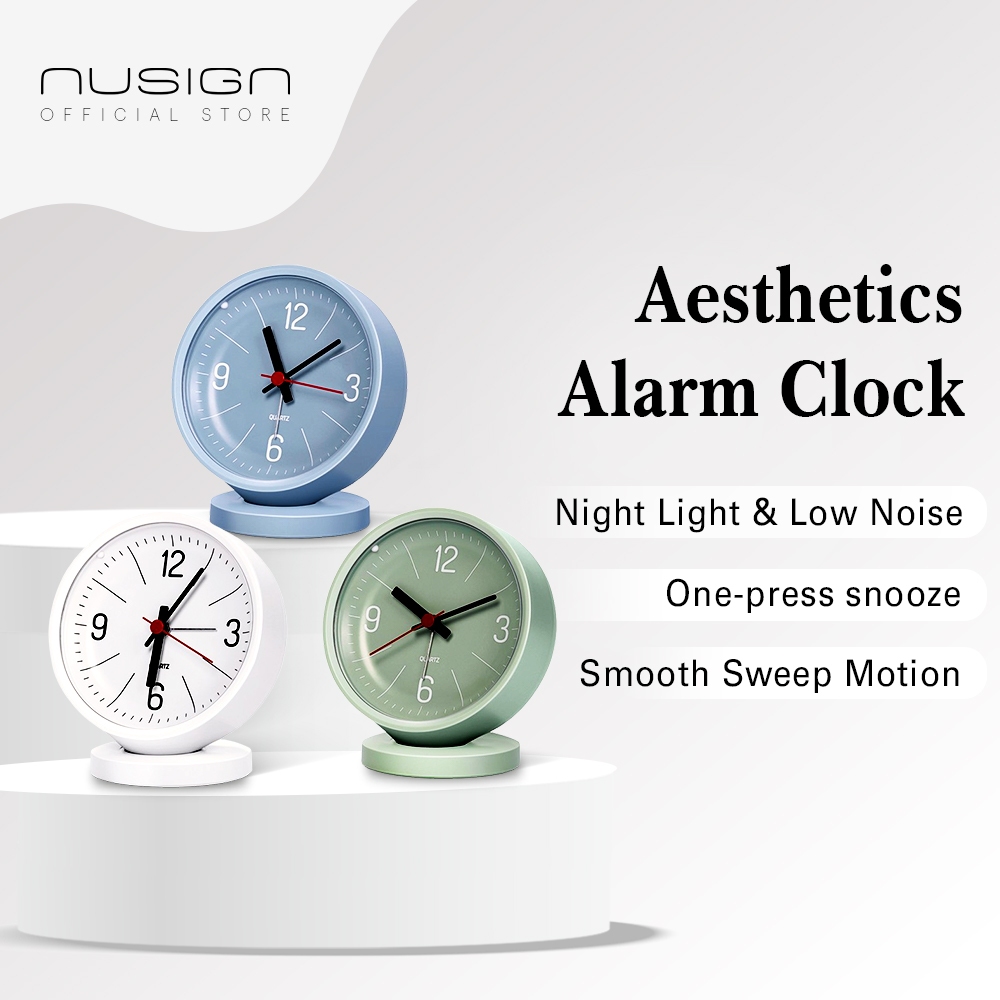 Nusign Silent Alarm Clock With Night Light Desk Bed Home Office Jam ...