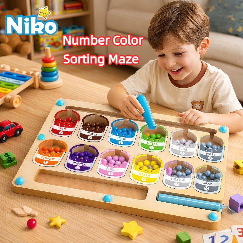 NIKO Early Education Toys Magnetic Number Color Sorting Maze Board ...