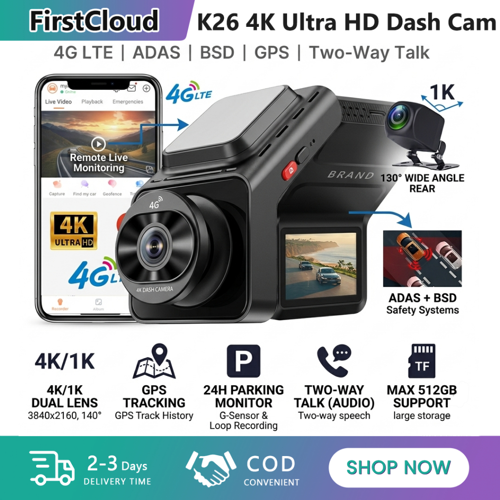 FirstCloud K26 4K Smart Dash Cam 4G Monitoring ADAS+BSD Driver ...