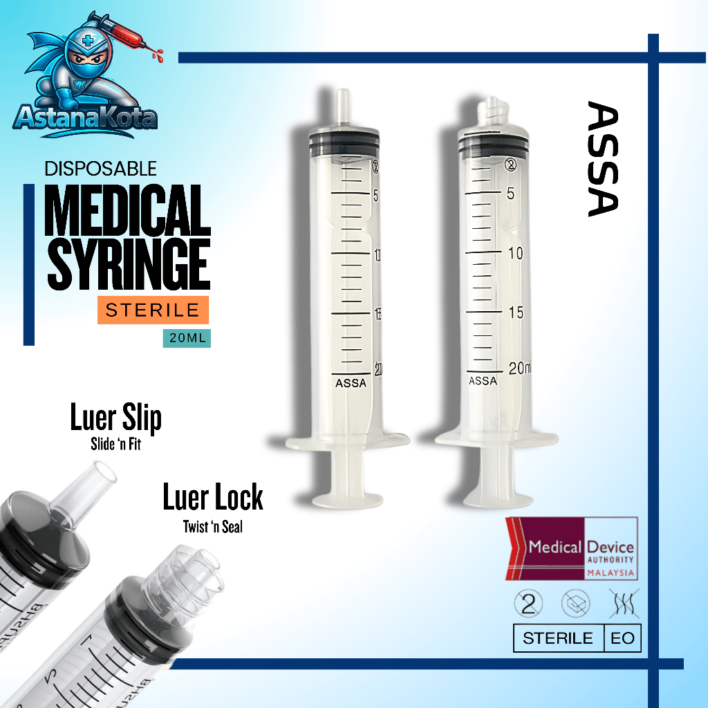 ASSA 20ml Disposable Syringe [LUER LOCK / LUER SLIP] Medical Grade ...