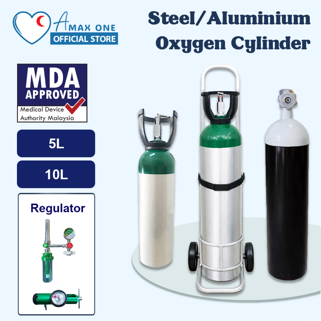 Aluminium Oxygen Tank 5L / 10L OR Steel Oxygen Tank 10L + Regulator ...