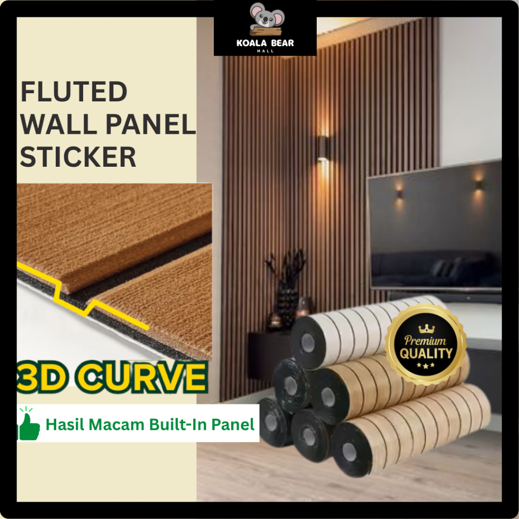 Fluted Wallpaper 3D Surface Wood Foam Wall Sticker for Wall and Ceiling ...