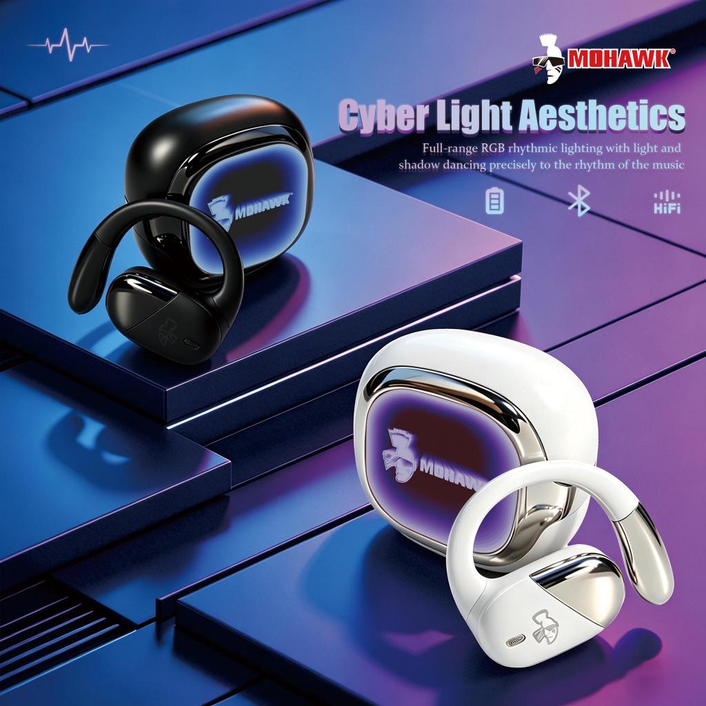 Mohawk Cyber Light Open-Ear Earbuds Bluetooth 5.4 RGB Light HiFi Sound ...