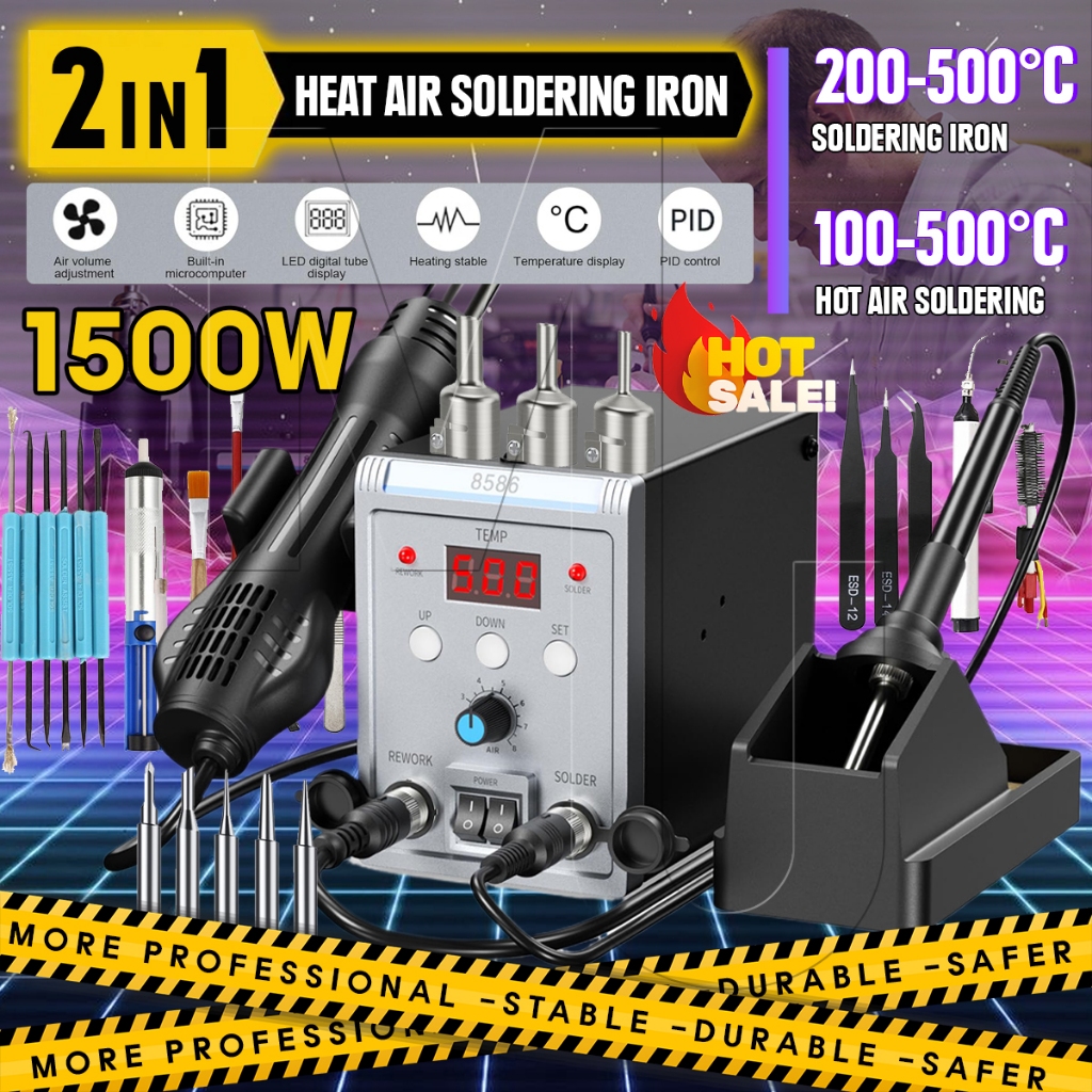 8586 2 in 1 Hot Air Desolder Rework Soldering Station Gun SMD Iron ...