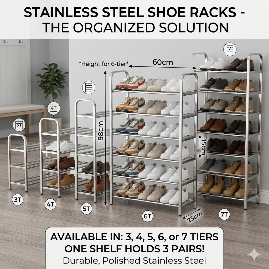 READY STOCK ️High Quality Stainless Steel Shoes Rack Standing Shoes ...