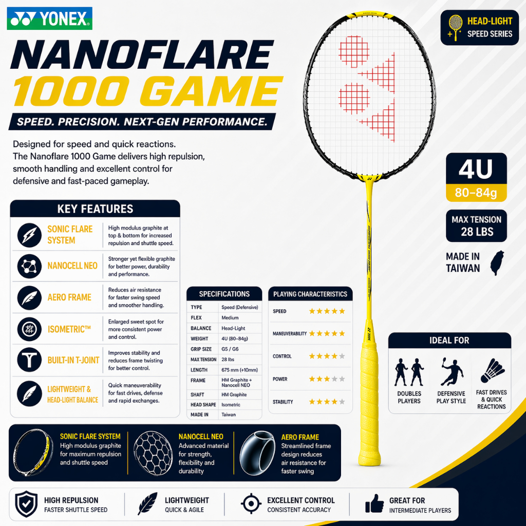 Yonex Nanoflare 1000 Game Head Light Badminton Racket | Shopee Malaysia