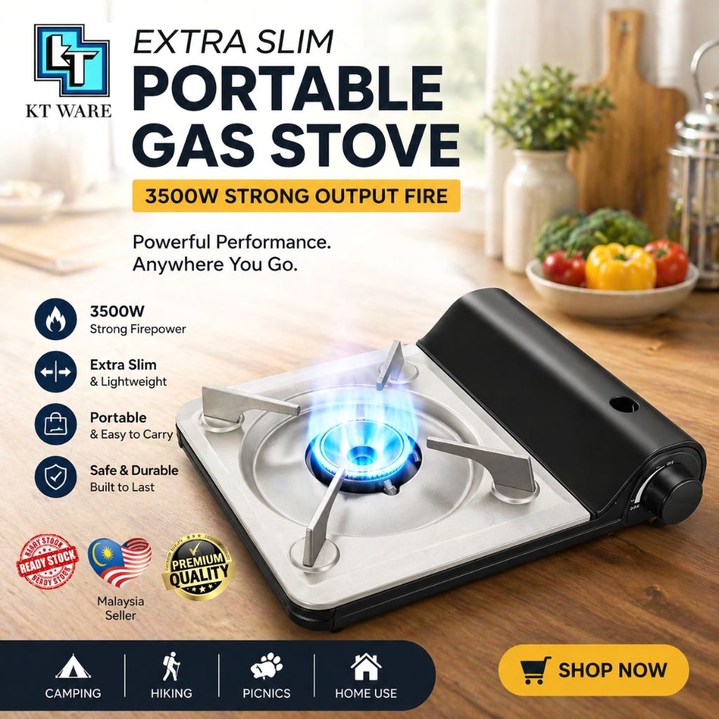KT WARE PORTABLE GAS STOVE Ultra Slim Thin Portable Mini Camping Gas ...