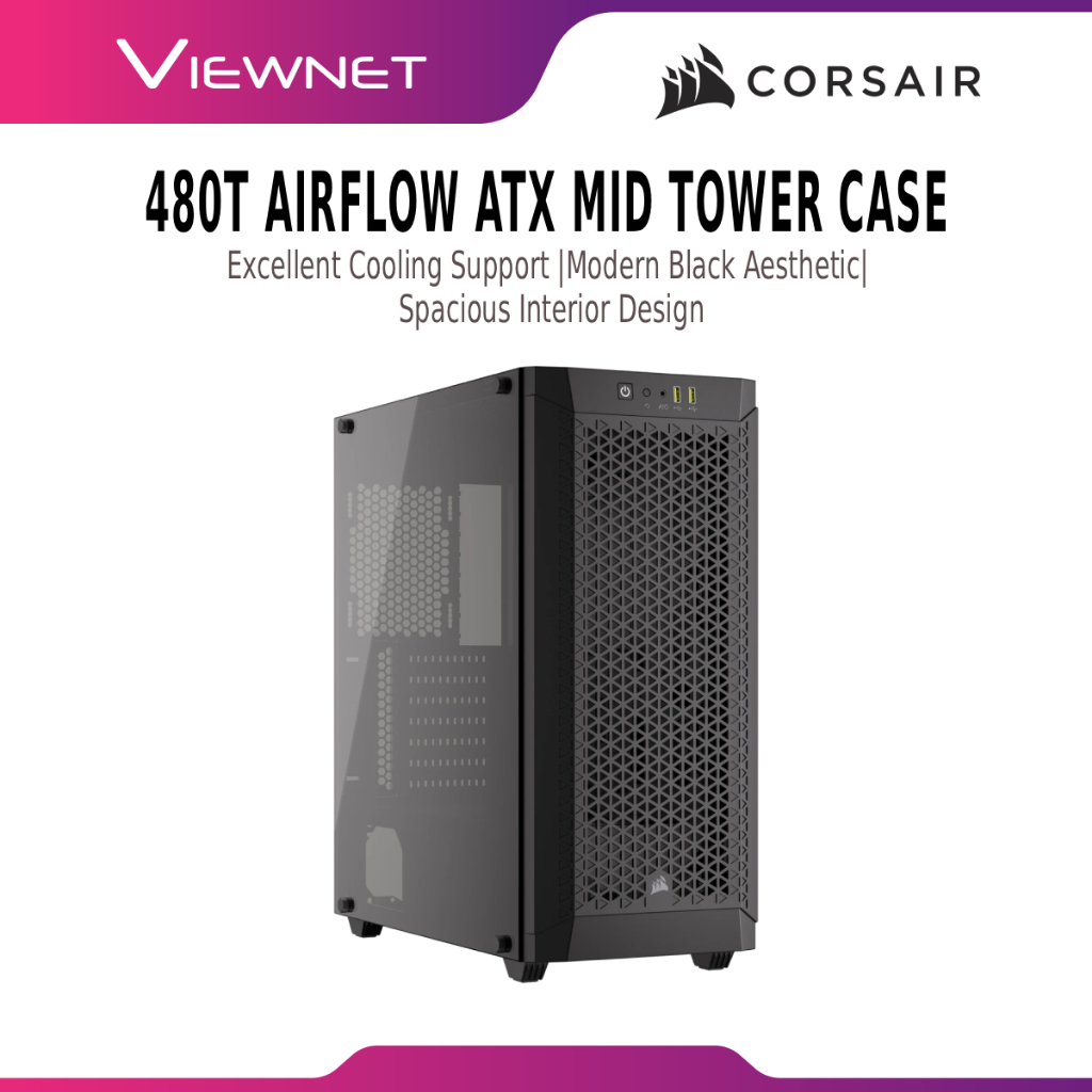 Corsair 480T Airflow ATX Mid Tower Case Black Tempered Glass High ...