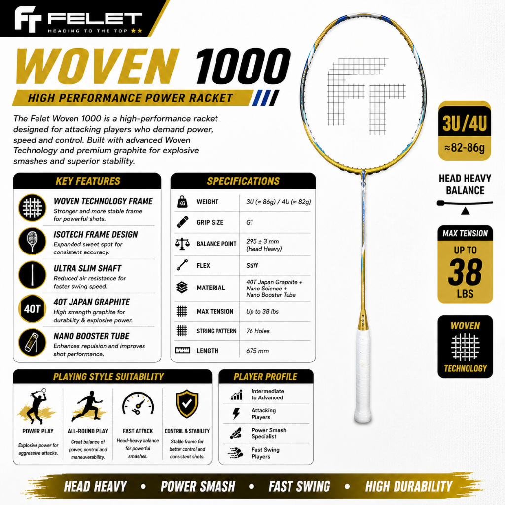 Felet Woven 1000 Pro Badminton Racket | Shopee Malaysia