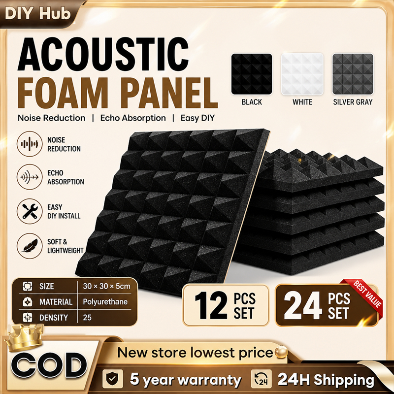 Pyramid Acoustic Foam Panel 5cm Thick Soundproof Studio Wall Tile Black ...