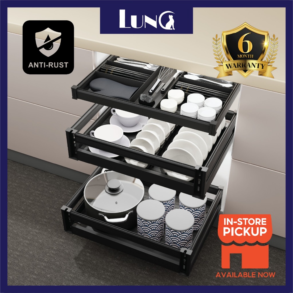 3 Layer Aluminum Basket Pull Out Slide Drawer Shelf Organizer Rack ...