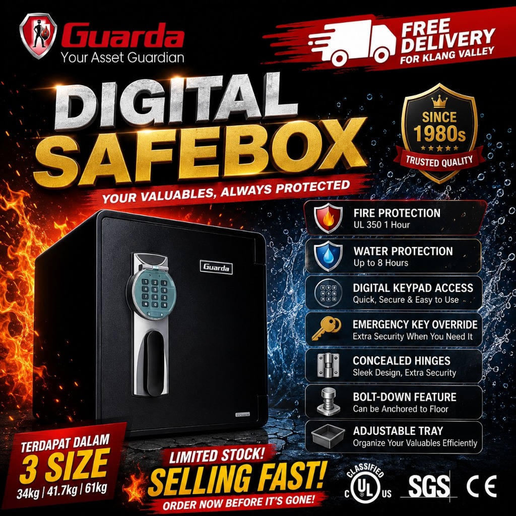 GUARDA DIGITAL Safebox Fire & Waterproof Safe/ Peti Besi Password Fire ...