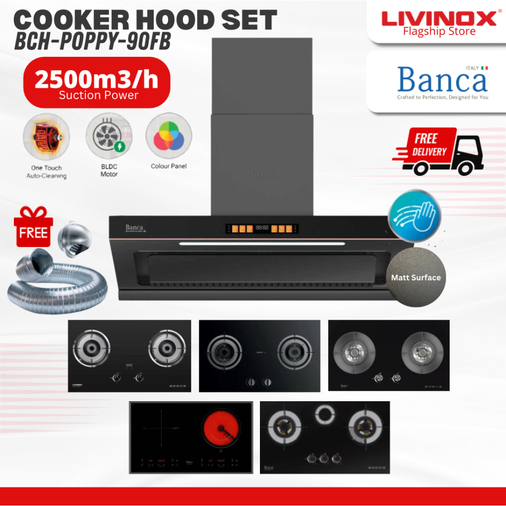 BANCA Hud Dapur BCH-POPPY-90FG 2500m³/j, Kuasa Sedutan/Cooker hood BCH ...