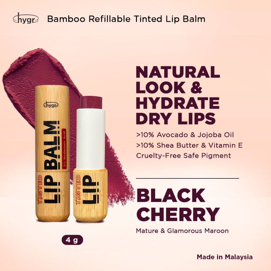 HYGR Bamboo Refillable Natural Tinted Lip Balm 2% Hyaluronic Acid ...