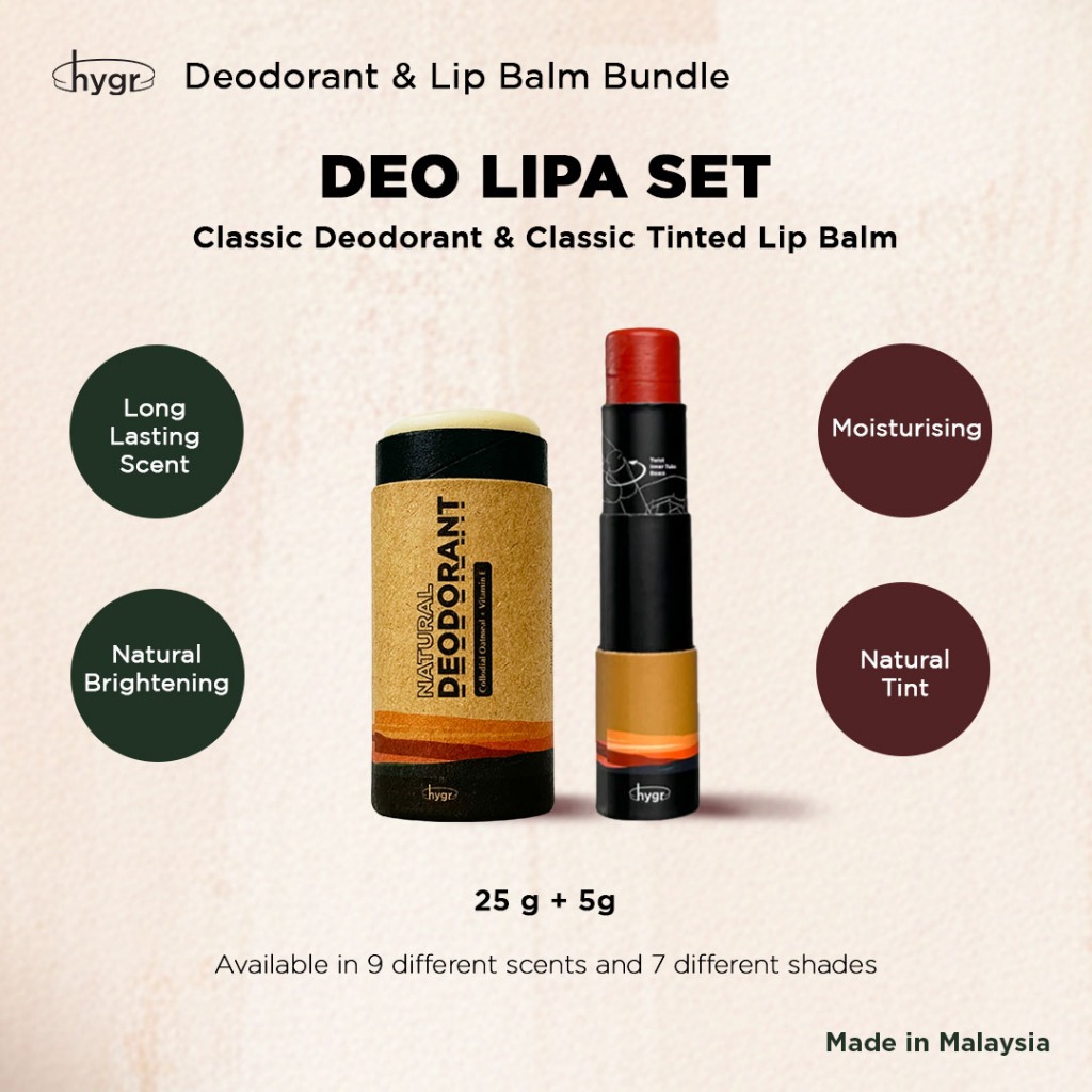 HYGR Deo Lipa Bundle Set - Tinted Lip Balm 2% Hyaluronic Acid + Natural ...