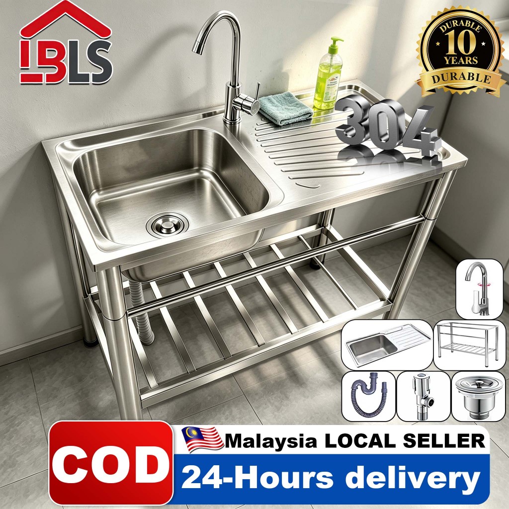 sinki 100*50*80cm 304 stainless steel kitchen sink with Drain pipes and ...