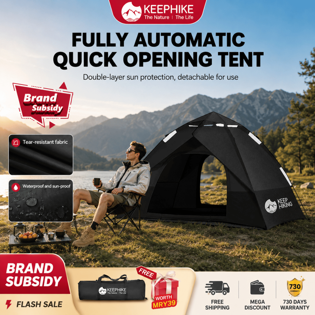 KEEPHIKE Tent Outdoor Portable Folding Camping Overnight Rainproof ...