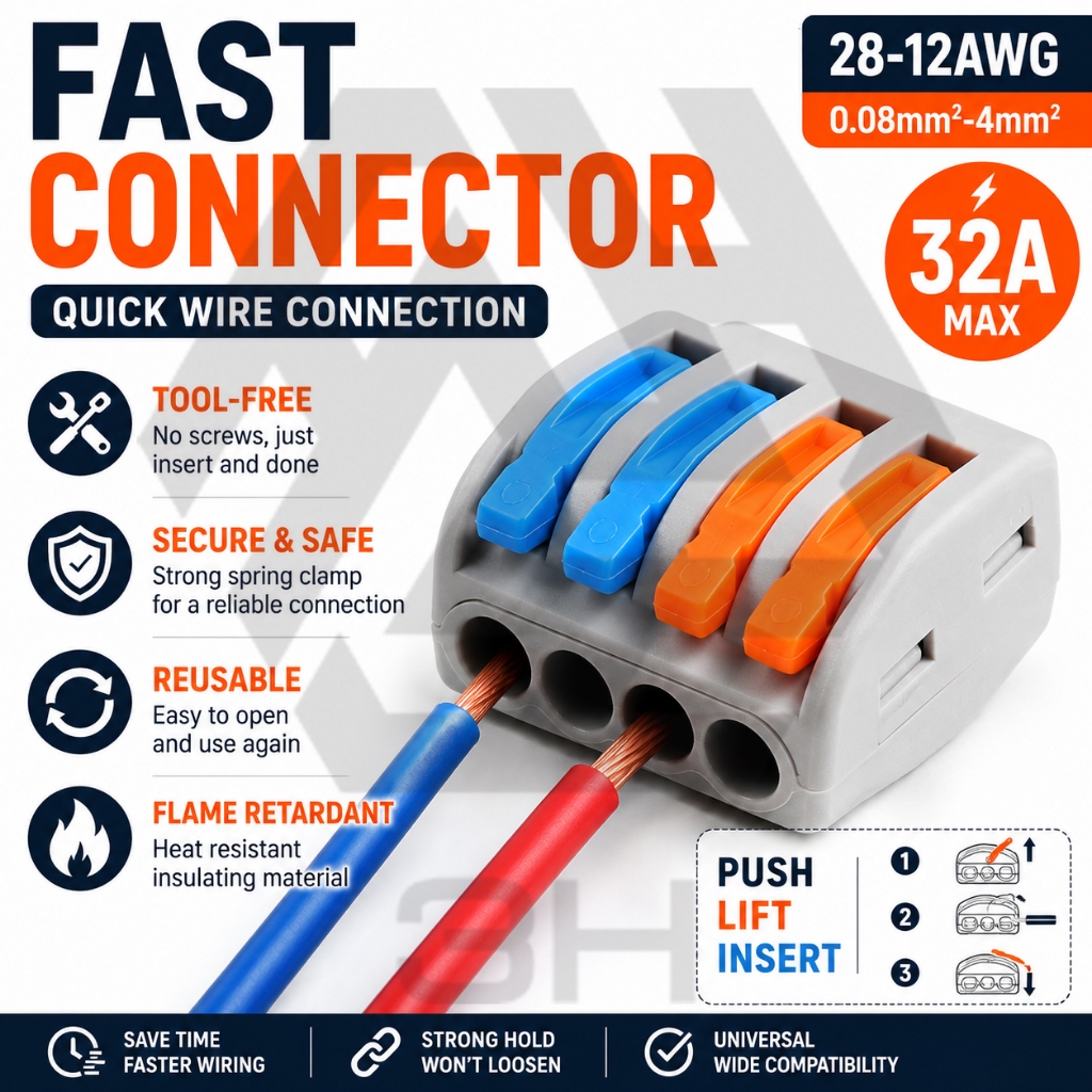 3H 32A Penyambung Wayar Kabel Universal Pantas Terminal Wayar Reusable ...
